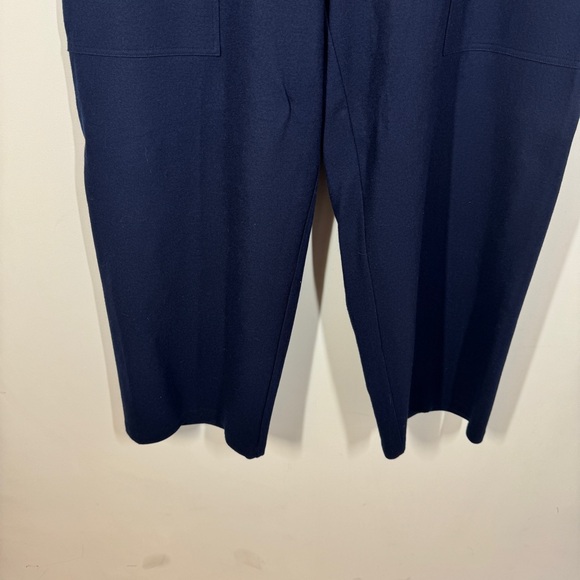 Eileen Fisher Navy Wool Ankle Pants Size L Pull On Stretch Workwear Minimal - Picture 5 of 14